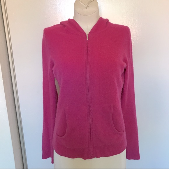 Charter Club Cashmere Petite Hoodie Hoody Zip Up Magenta Fuchsia Hot Pink P/S
